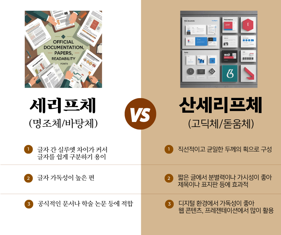 보고서 완성도를 높이는 폰트 추천과 활용법 2 보고서 폰트 추천: 세리프체(명조체)와 산세리프체(고딕체)의 차이
